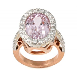 Colored Gemstones Rings-DIA 1.01CT KUNZITE 8.38CT 18KT/RG